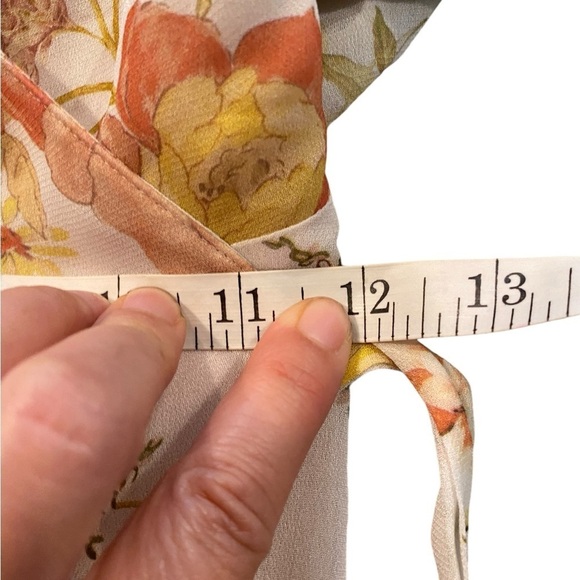 Zara Cream Fall floral chiffon ruffle wrap dress Fairycore Boho western feminine - Picture 14 of 16